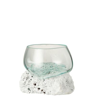 jarrón de pie piedra de lava/vidrio reciclado blanco/transparente small