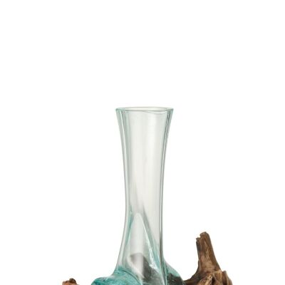 jarrón de pie alto gamal madera/vidrio reciclado natural/transparente large