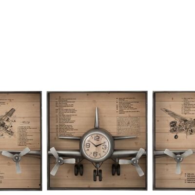 reloj avion 3 partes metal/mdf marron/negro