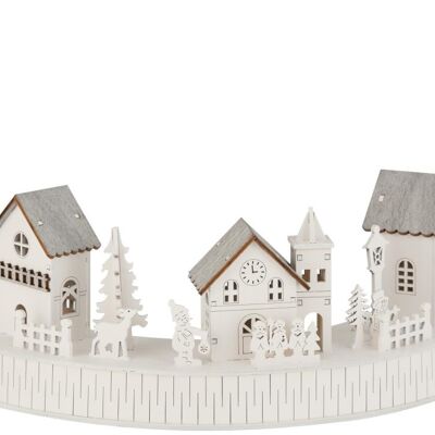 decoracion invierno 3 casas + personas led madera blanco/gris