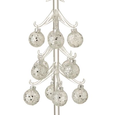 arbol con bolas estrellas cristal plata medium