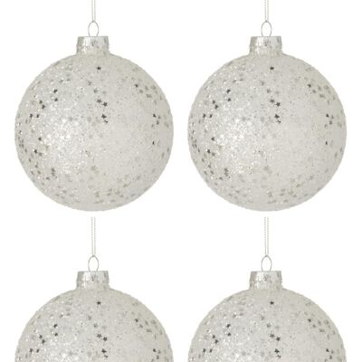 caja de 4 bolas de navidad estrellas cristal plata large