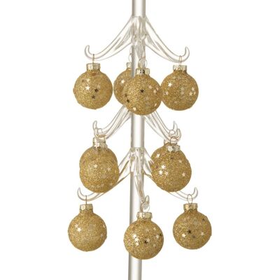 arbol con bolas estrellas cristal oro medium