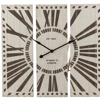 reloj 3 partes cuadrada numeros romanos london madera blanco/marron