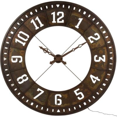 reloj redonda + led numeros arabigos metal marron