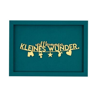 Willkommen klieines wunder - Rahmen Karte Holzschriftzug Magnet