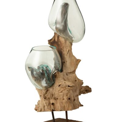 jarron 2 de pie gamal madera reciclado vidrio natural transparante